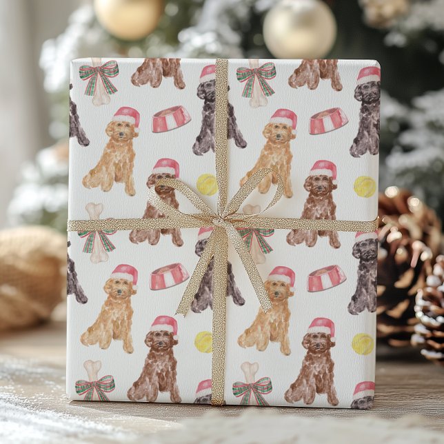 Watercolor Christmas Santa Dogs Wrapping Paper (Creator Uploaded)