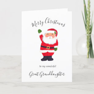 Watercolor Christmas Santa Great Granddaughter Holiday Card