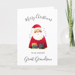 Watercolor Christmas Santa Great Grandson Holiday Card