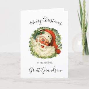 Watercolor Christmas Santa Great Grandson Holiday Card