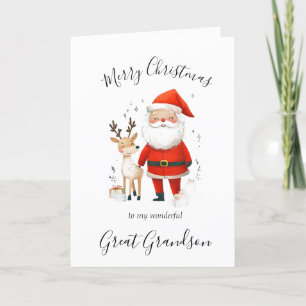 Watercolor Christmas Santa Great Grandson Holiday Card