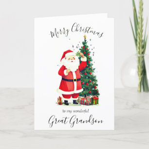 Watercolor Christmas Santa Great Grandson Holiday Card