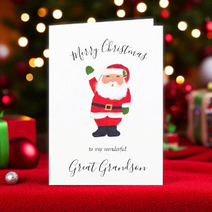 Watercolor Christmas Santa Great Grandson Holiday Card