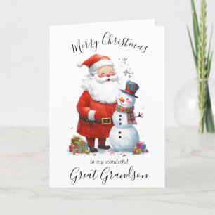 Watercolor Christmas Santa Great Grandson Holiday Card