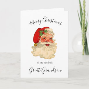 Watercolor Christmas Santa Great Grandson Holiday Card