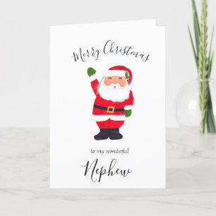 Watercolor Christmas Santa Merry Nephew Holiday Card