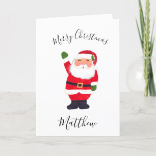 Watercolor Christmas Santa Merry Son Holiday Card