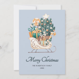 Watercolor Christmas Sleighs Blue Non-Photo Holiday Card