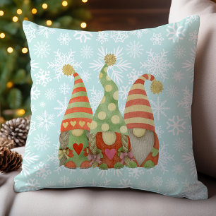 Watercolor Christmas Snowflakes Gnome Trio Cushion
