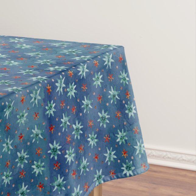Watercolor Christmas Snowflakes Pattern  Tablecloth (In Situ)