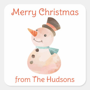 Watercolor Christmas Snowman Gift Stickers