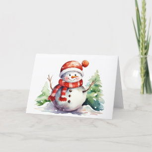 Watercolor Christmas Snowman Holiday Card