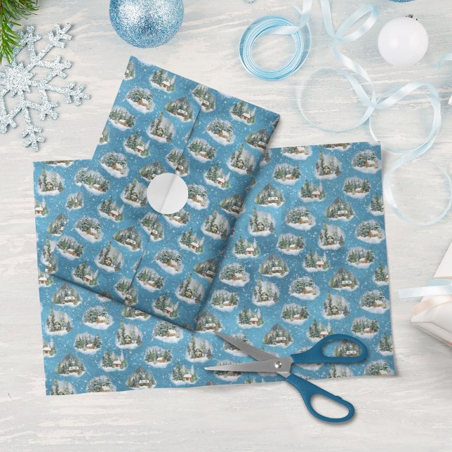 Watercolor Christmas Snowy Forest Scenes Pattern Tissue Paper (Creator Uploaded)