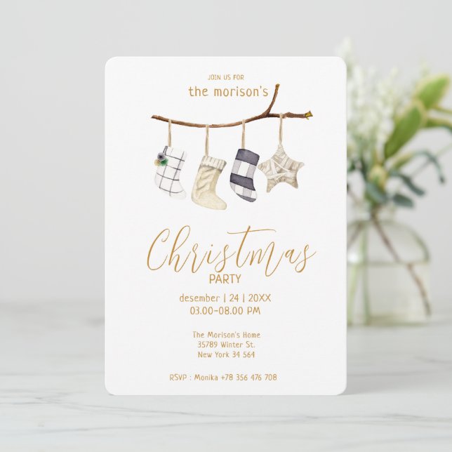 Watercolor Christmas socks boho style Invitation (Standing Front)