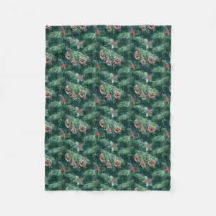 Watercolor Christmas spruce with cones Fleece Blanket