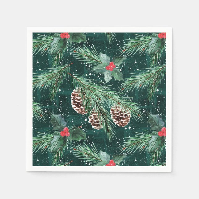 Watercolor Christmas spruce with cones Napkin (Front)