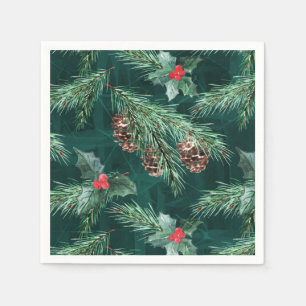 Watercolor Christmas spruce with cones Napkin
