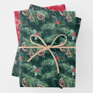 Watercolor Christmas spruce with cones Wrapping Paper Sheet