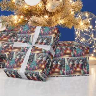 Watercolor Christmas Stocking With Kittens Wrapping Paper