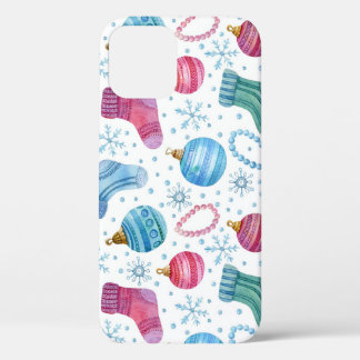 Watercolor Christmas Stockings Hand-Drawn Pattern iPhone 12 Case