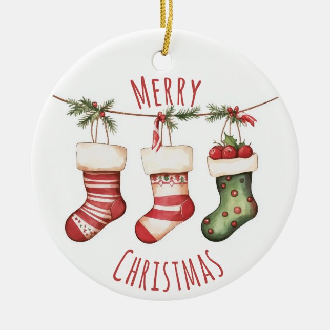 Watercolor Christmas Stockings Ornament (Front)