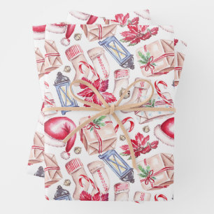 Watercolor Christmas Stockings, Poinsettia Wrapping Paper Sheet