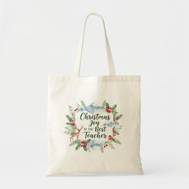 Watercolor Christmas Teacher Tote Bag – Winter (Front)