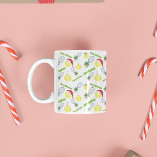 Watercolor Christmas Tennis Racket And Balls Coffee Mug