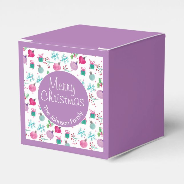 Watercolor Christmas Themed Hand Painted Pattern Favour Box (Front Side)