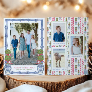 Watercolor Christmas Topiary Bamboo Photo Holiday Card