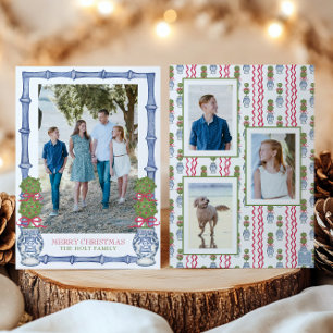 Watercolor Christmas Topiary Bamboo Photo Holiday Card