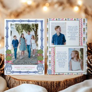 Watercolor Christmas Topiary Bamboo Photo Holiday Card