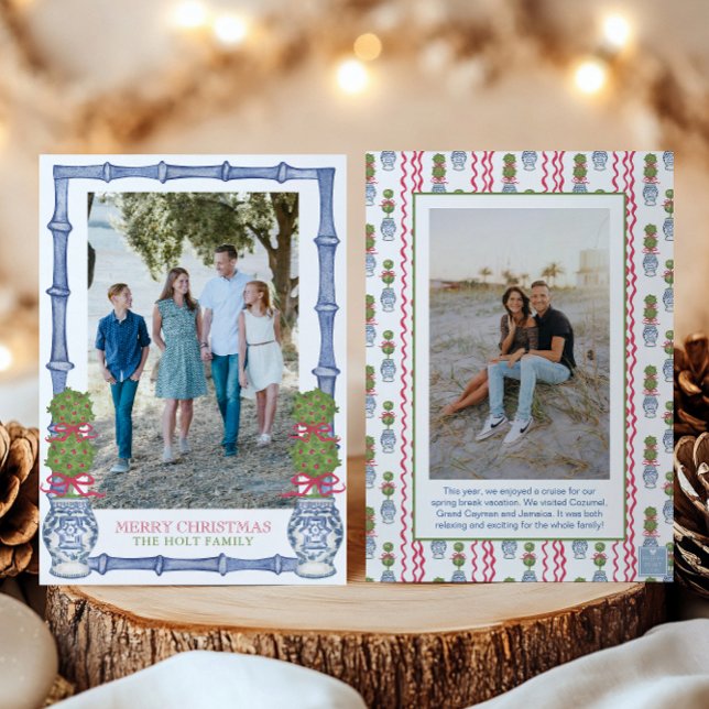 Watercolor Christmas Topiary Bamboo Photo Holiday Card (Creator Uploaded)