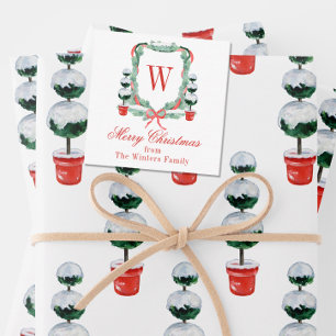 Watercolor Christmas Topiary Monogram Crest Card