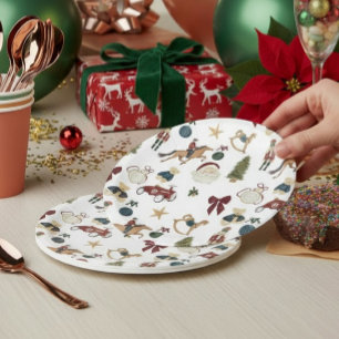 Watercolor Christmas Toys Pattern Paper Plate