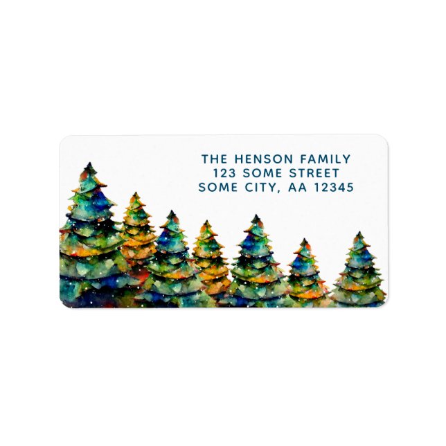 Watercolor Christmas Tree Artistic Holiday Address Label (Front)