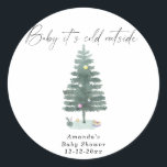 Watercolor Christmas tree baby shower Classic Round Sticker<br><div class="desc">Winter christmas tree Baby shower party. Christmas tree evergreen. Watercolor pine tree. Gender neutral style. Matching items available.</div>