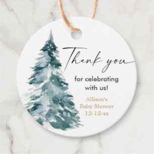 Watercolor Christmas tree baby shower favour tags