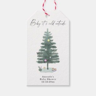 Watercolor Christmas tree baby shower Gift Tags