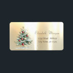Watercolor Christmas Tree Balls Gold  Label<br><div class="desc">Adorable watercolor palm Christmas tree with balls on shiny gold  background. An elegant and sophisticated design. Customise with your name and address details.</div>