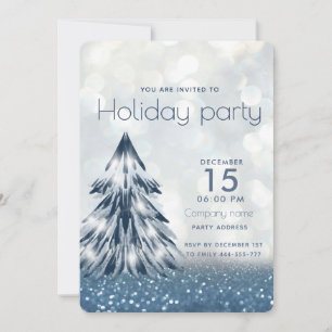 Watercolor Christmas tree bokeh holiday company Invitation