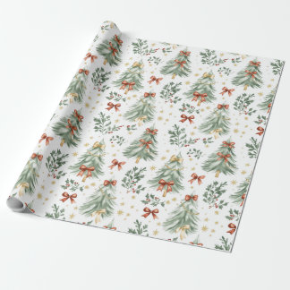 Watercolor Christmas Tree & Bow Wrapping Paper