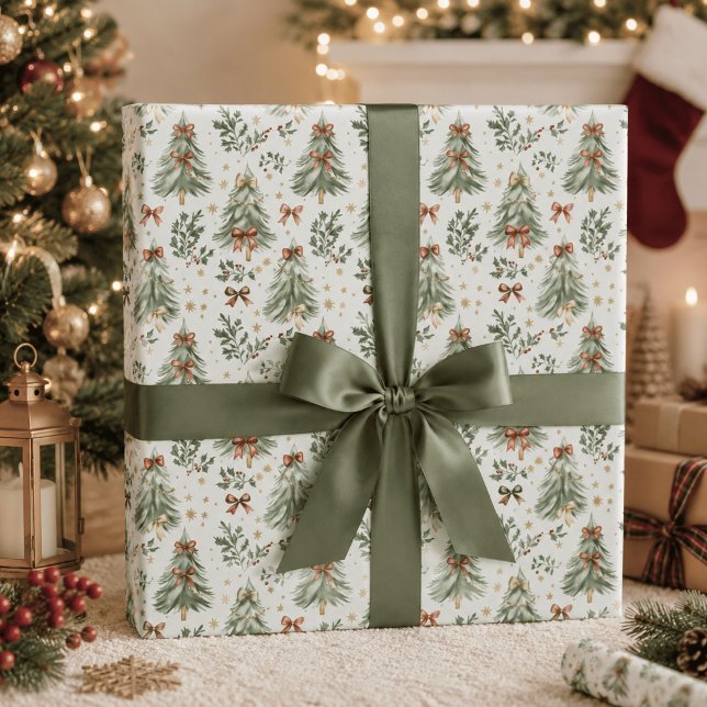 Watercolor Christmas Tree & Bow Wrapping Paper (Creator Uploaded)