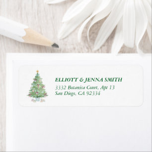 Watercolor Christmas Tree Bows Cute Green Address