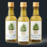 Watercolor Christmas Tree Calligraphy Ink Mini Wine Label<br><div class="desc">Modern Elegant Calligraphy Ink Script Watercolor Tree Merry Christmas Mini Wine Label</div>