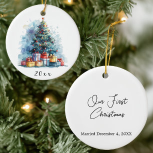 Watercolor Christmas Tree Ceramic Tree Decoration