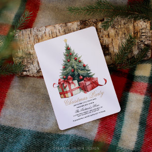 Watercolor Christmas Tree Christmas Party Holiday Card