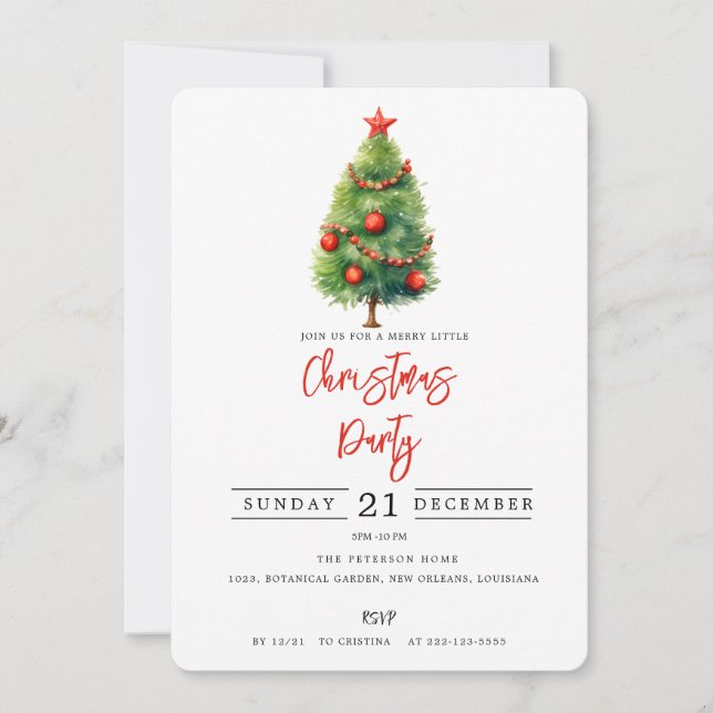 Watercolor Christmas Tree | Christmas Party  Invitation (Front)