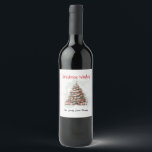 Watercolor Christmas Tree, Classic Red White Green Wine Label<br><div class="desc">A watercolor drawing of a classic decorated Christmas Tree in bold red,  green,  and white colours with wrapped Christmas gifts beneath the tree. 
Modern Christmas Wishes Lettering that goes well with the personalisation of your Name and some personal words.</div>
