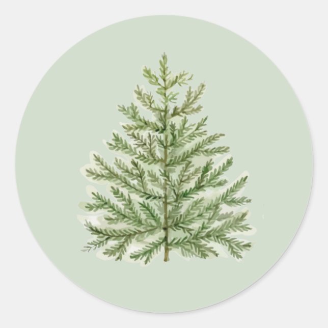 Watercolor Christmas Tree  Classic Round Sticker (Front)